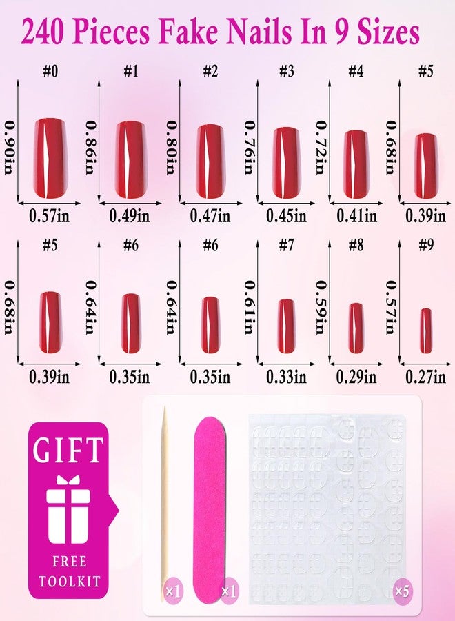 LuckForever 240pc Red Press on Nails Short Square Fake Nails with Adhesive Tabs, Square Nails Press ons Red Glue on Nails Short Acrylic Nails Stick False Artificial Fingernail for Women Girls - Image 2